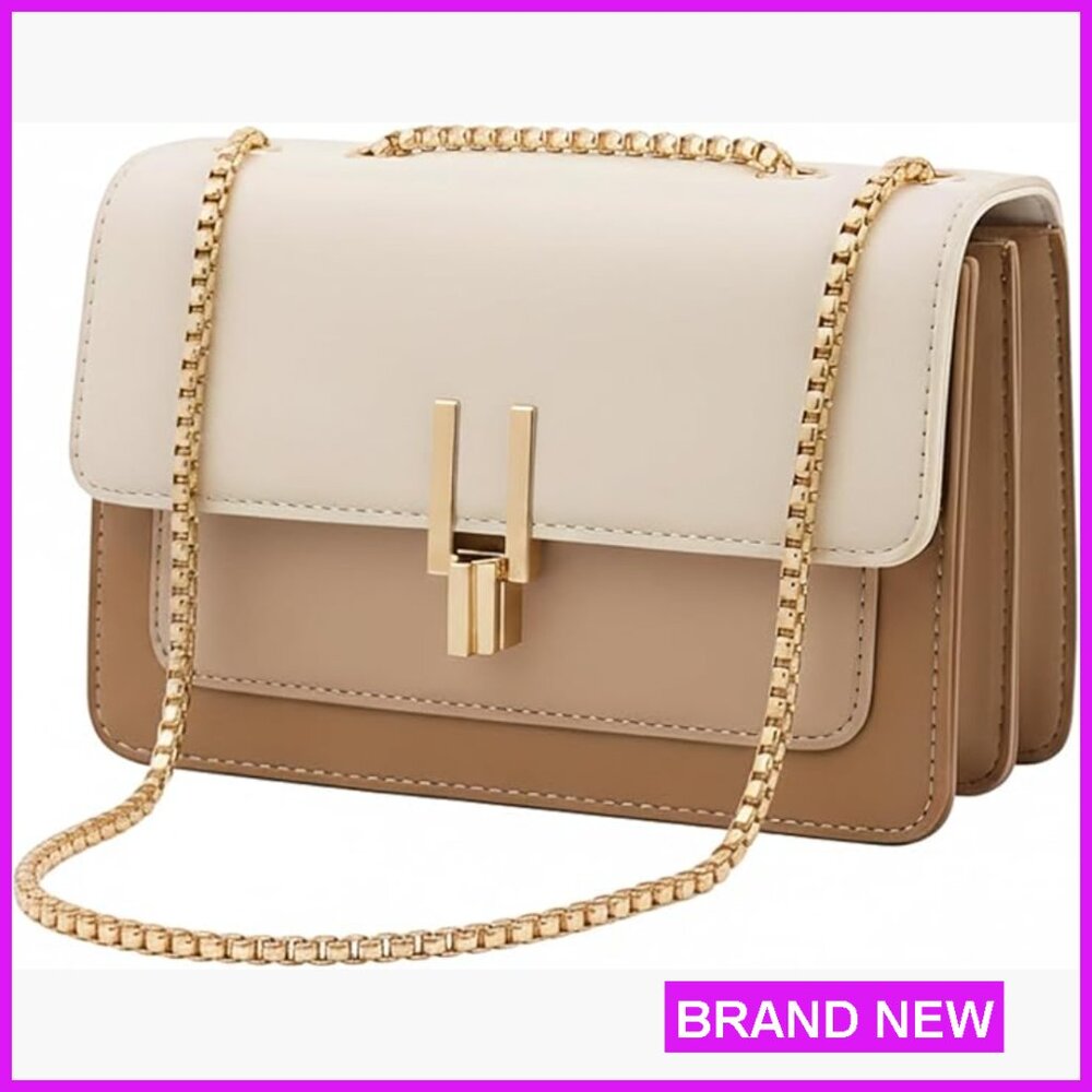 Vegan Leather Crossbody Bag Quilted Chic Structured Shoulder Purse Gold Chain